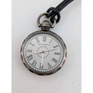 Tokyobay Pendant Watch Women 30mm Silver Case Black Leather Necklack New Battery